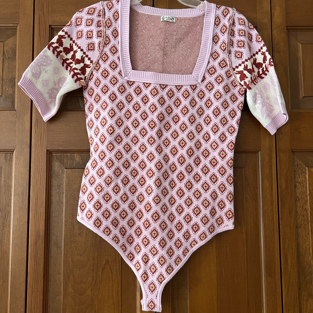 Free People Geometric Pink and Red Bodysuit